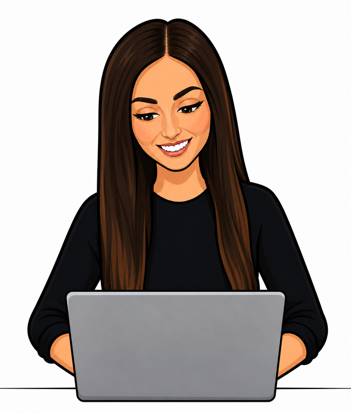 Cartoon illustration of Anda using a laptop