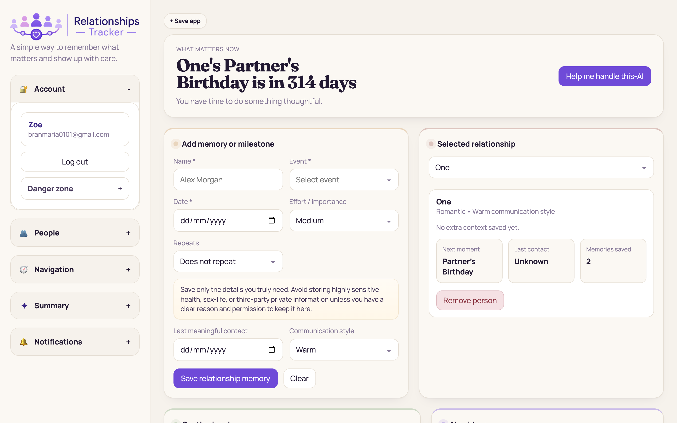 Relationships Tracker screenshot 1